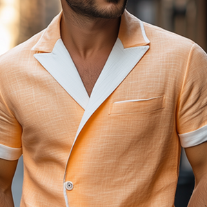 Herren Frühlings- und Sommermode Schmaler Revers Einreihiges Kurzarmhemd Aus Tencel-Baumwolle