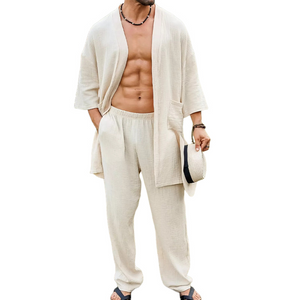 Men's Casual Skin-friendly Textured Fabric Shirt And Pants Set