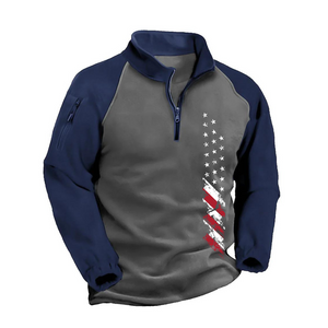 USA FLAGGE FLEECE KONTRASTFARBE RAGLAN-SWEATSHIRT MIT REISSVERSCHLUSS UND GRAFISCHER TASCHE