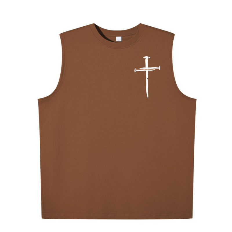 Cross print Men's pure cotton round neck vest