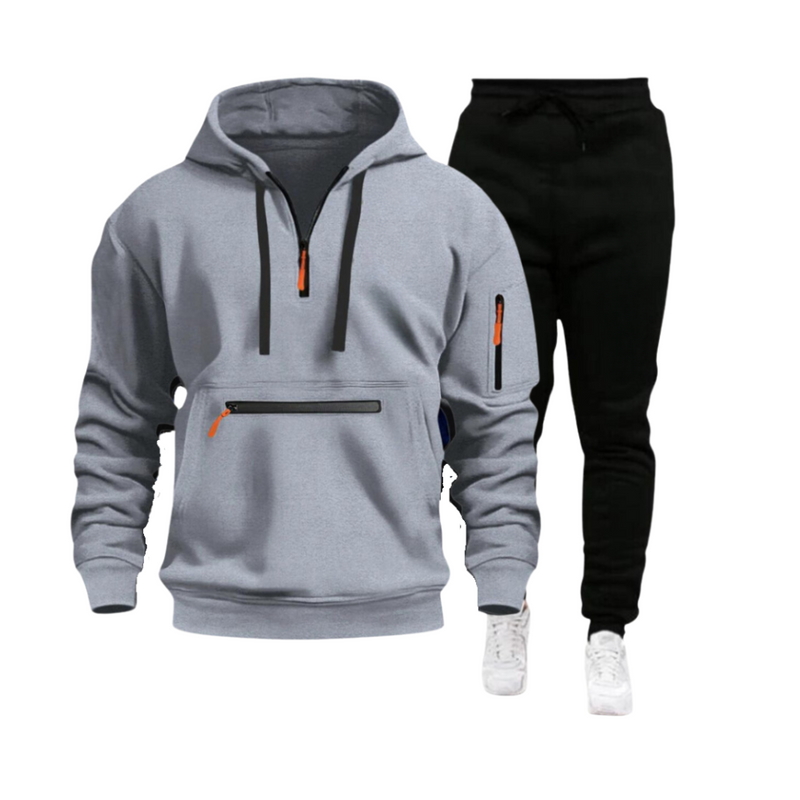 CASUAL SPORTS MULTI ZIPPER ARM POCKET MEN'S SWEATSHIRT HOODIE OUTFIT