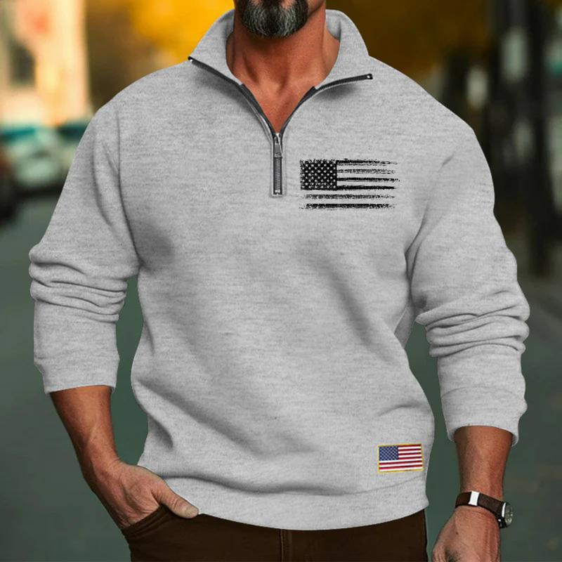 USA FLAG MEN'S CASUAL SPORTS COLLAR LOOSE ZIPPER SWEATERSHIRT