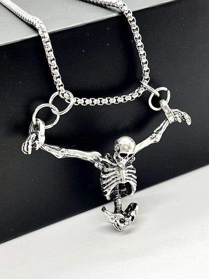 Gothic Skeleton Pendant Necklace – Punk Style Alloy Chain for Men and Women, Perfect for Halloween, Cosplay and Alternative Fashion