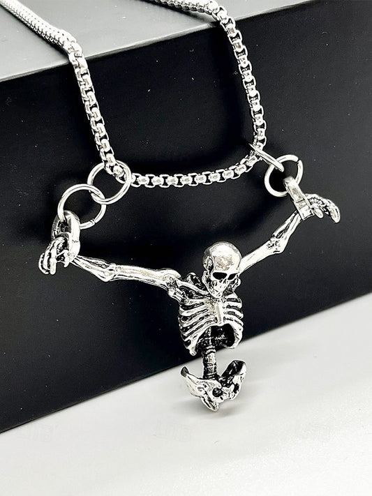 Gothic Skeleton Pendant Necklace – Punk Style Alloy Chain for Men and Women, Perfect for Halloween, Cosplay and Alternative Fashion