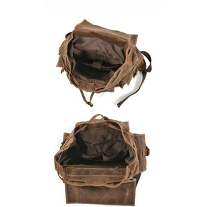 Men's Vintage Beeswax Canvas Outdoor Leather Multi-Pocket Backpack