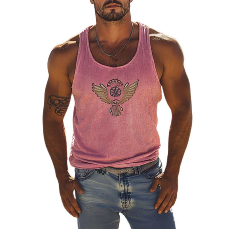 Men's Classic Casual American Retro Embroidered Knit Tank Top