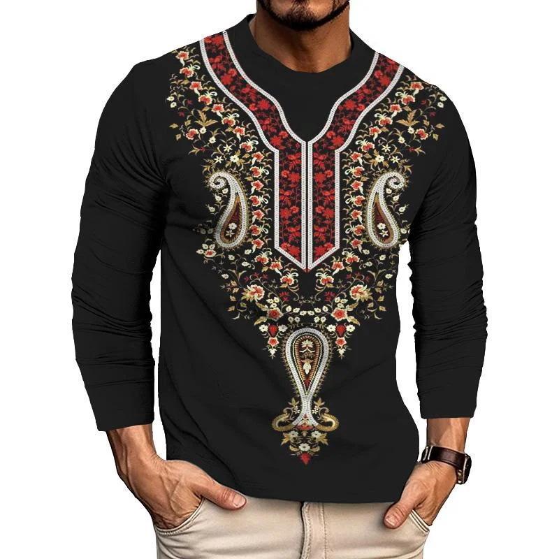 Men's Printed Casual Round Neck Long Sleeve T-Shirt