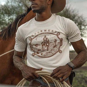 Men's Cotton Vintage Printed Casual Short Sleeve T-Shirt