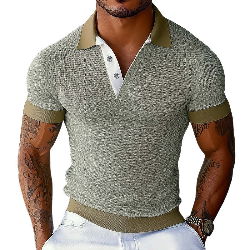 Herren Sommer Basic Strick Slim Poloshirt