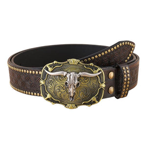 Men's Vintage Western Cowboy Carved Punk Leather Belt
