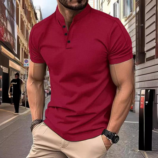 Men's Casual Stand Collar Waffle Slim Fit Short Sleeve T-Shirt