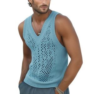 Herren Sommer Modisches Seaside Gestricktes Hohl Tank Top