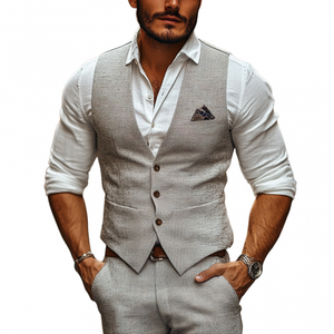 Men's Casual Linen V-neck Single-breasted Slim Suit Vest