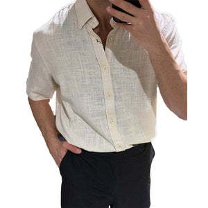 Men's Cotton And Linen Short Sleeve Casual Lapel Shirt