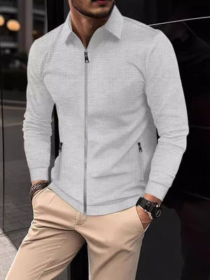 JACKE CARDIGAN REISSVERSCHLUSSJACKE LÄSSIGE LANGARM-WAFFEJACKE MIT REVERS