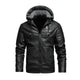 Herren Vintage Kapuzenfleece Warm Reißverschluss Slim Fit Lederjacke
