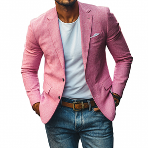 Lässiger Herren-Blazer aus Leinen mit fallendem Revers, einreihig, schmale Passform