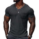 Men's Casual Ribbed Cotton Blend V-neck Slim Fit Short-sleeved T-shirt