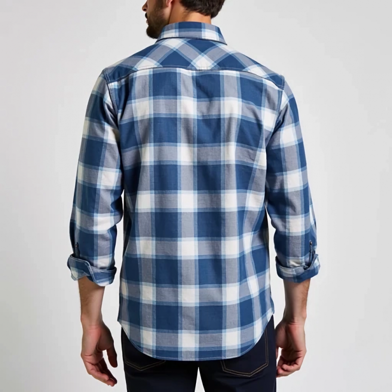 Men's Casual Cotton Plaid Lapel Chest Pocket Slim Fit Long Sleeve Shirt