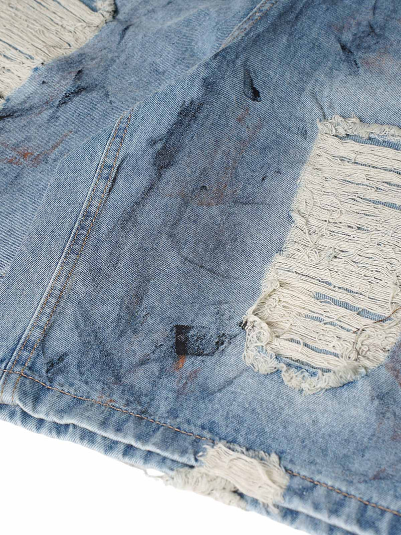 Washed Distressed Dirty-Dyed Ripped Denim Shorts