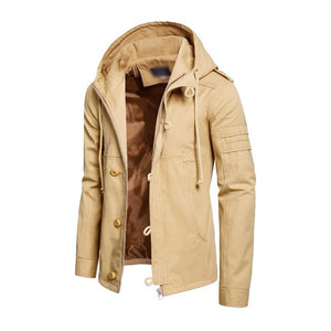 Lässige Herren-Cargojacke aus gewaschener Baumwolle mit Patchwork-Kapuze und schmaler Passform 