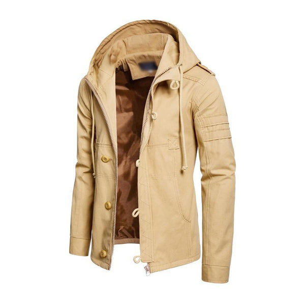 Men's Casual Washed Cotton Patchwork Hooded Slim Fit Cargo Jacket