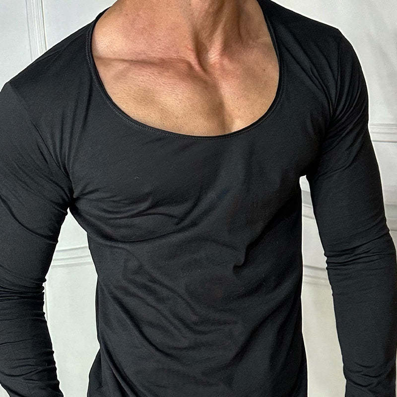 Men's Casual Cotton Blended Solid Color Round Neck Long Sleeve T-Shirt