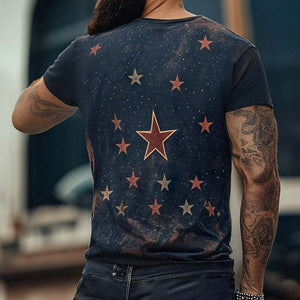 Herren Retro Casual Star Universe Bedrucktes T-Shirt mit Rundhalsausschnitt und kurzen Ärmeln