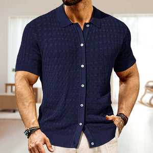 Men's Solid Color Knitted Short Sleeve POLO Shirt