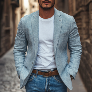 Men's Casual Linen Blended Notched Lapel Single Breasted Slim Fit Blazer