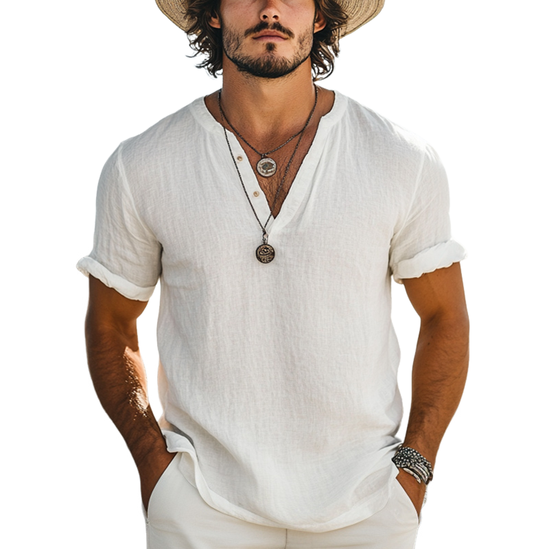 Men's Casual Simple V-neck Cotton Short-sleeved T-shirt