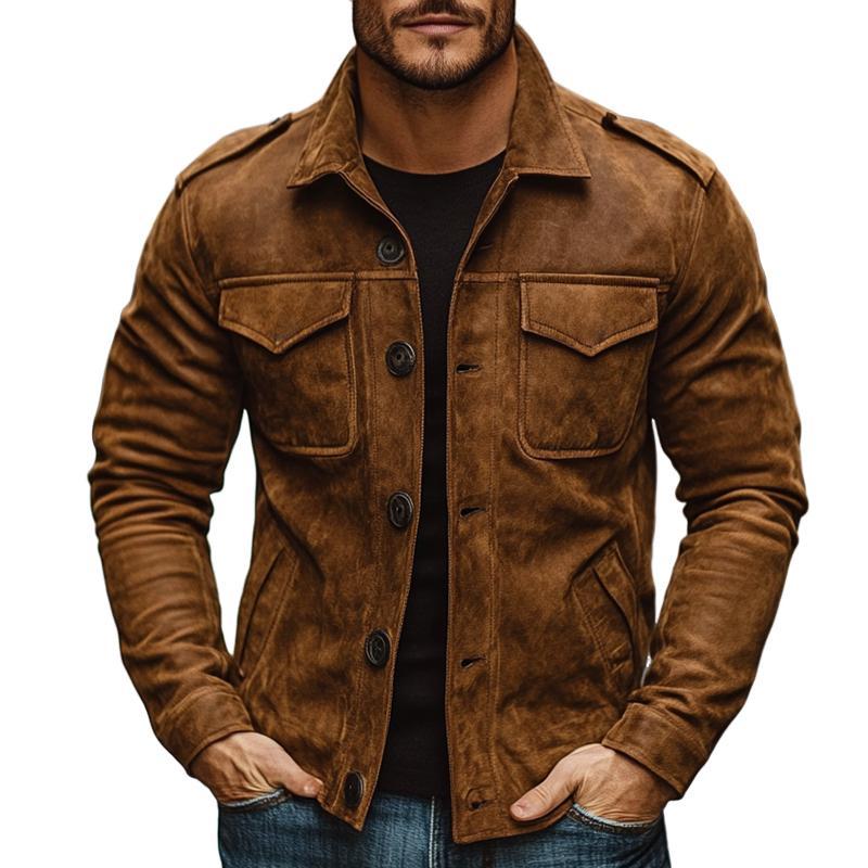 Men's Vintage Casual Suede Button Pocket Jacket