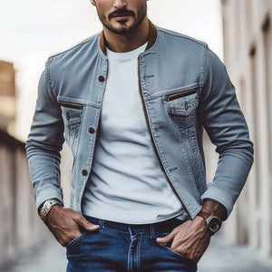 Herren Frühling und Herbst Vintage Grau gewaschene Jeansjacke