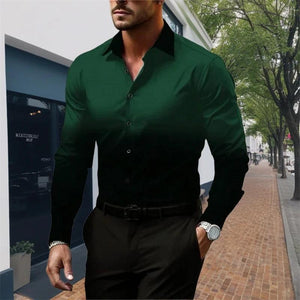 Men's Gradient Lapel Button Loose Long Sleeve Shirt