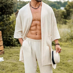 Men's Casual Skin-friendly Textured Fabric Shirt And Pants Set