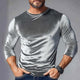 Herren Vintage Samt Langarm T-Shirt mit Rundhalsausschnitt