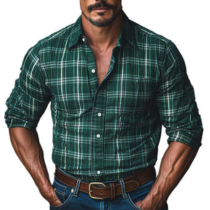 Men's Vintage Dark Green Long Sleeve Check Shirt