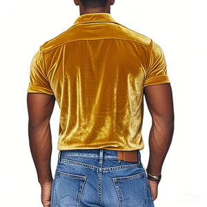 Men's Spring Fashion Sexy Lace Splicing Velvet Slim Fit Short Sleeve Shirt