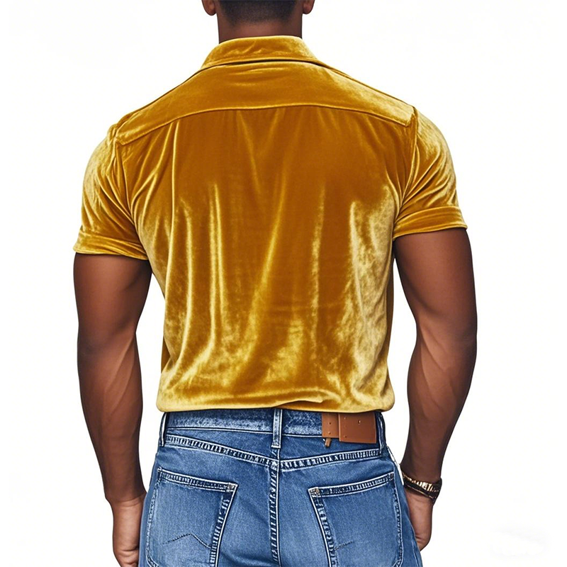Herren Frühlingsmode Sexy Spitze Spleißen Samt Slim Fit Kurzarmhemd