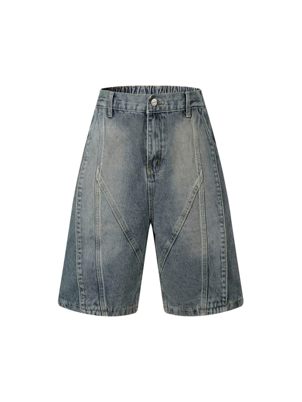 Washed Distressed Deconstructed Split Denim Shorts