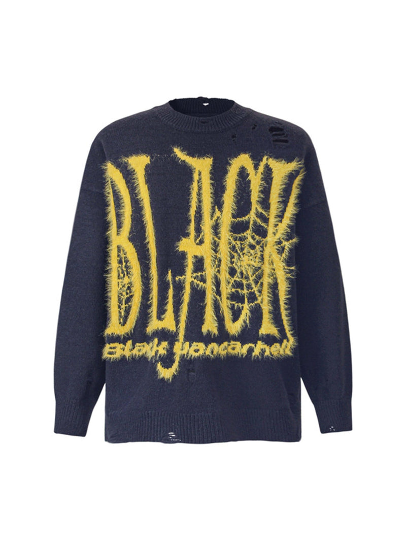 Distressed Spider Web Crew Neck Sweater