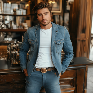 Herren-Blazer im Retro-Stil mit fallendem Revers, einreihig, mehrere Taschen, Slim Fit