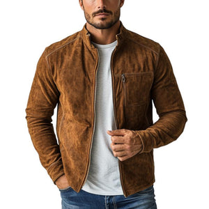 Men's Fashion Casual Suede Zipper Stand Collar Jacket