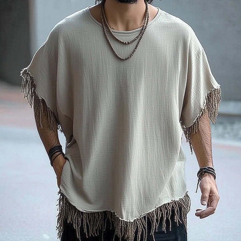 Herren Sommer Eis Seide Falten Quaste Lose Casual T-Shirt