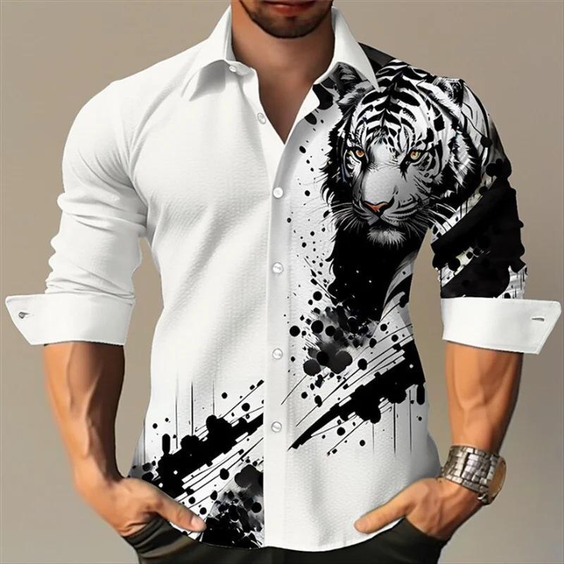 Herrenhemd mit langen Ärmeln und Revers im Animal-Print