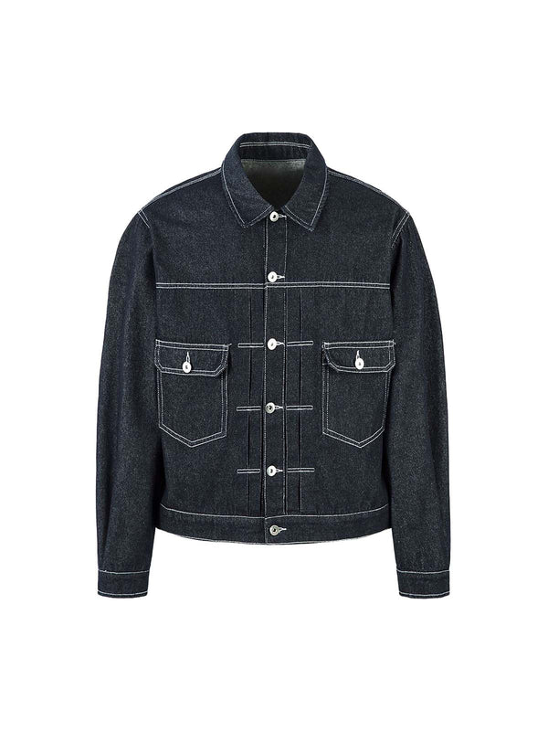 Retro Heavy Washed Contrast Color Denim Jacket