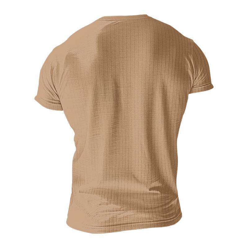 Men's Casual Stretch Knit Short Sleeve Henley T-Shirt