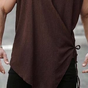 Braunes strukturiertes Tanktop mit Kapuze und gekreuzten Bändern für Herren