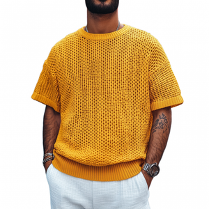 Lässiges Herren-T-Shirt mit Rundhalsausschnitt, weich, locker gestrickt, kurzärmelig