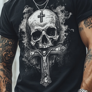 Herren Retro Casual Skull Cross Printed Rundhals Kurzarm T-Shirt